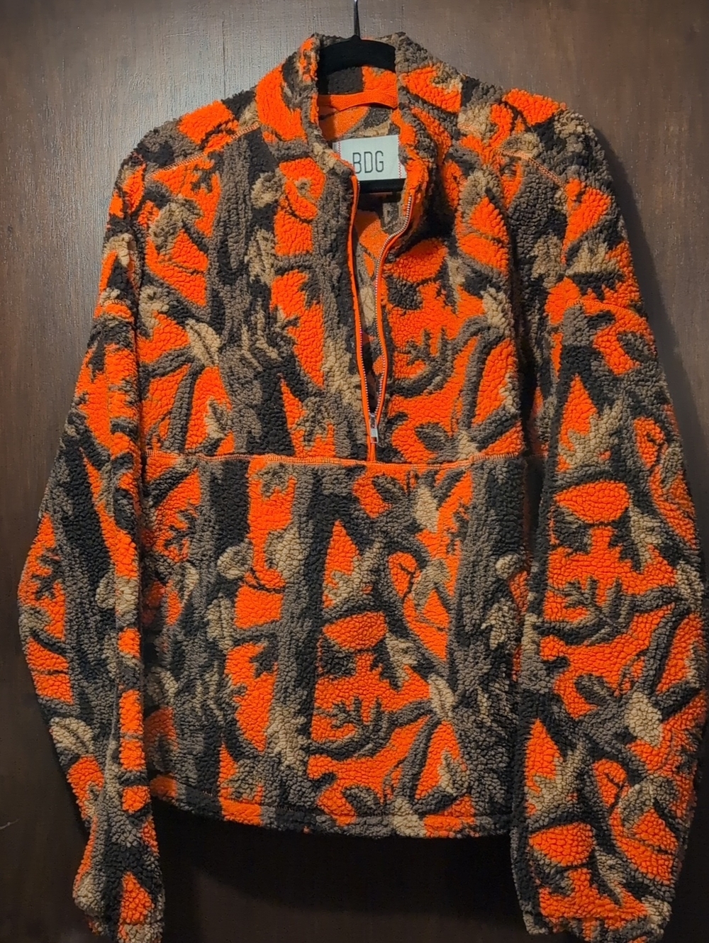 BDG Men's Half-Zip Sherpa Sweater in Bright Orange, Brown, Tan